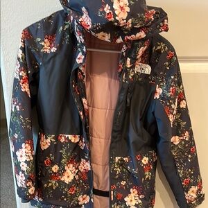 The North Face Floral Raincoat with Pink Lining